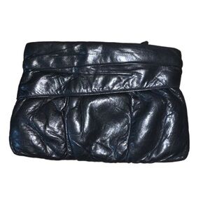 Vintage Edie’s Black Leather-Like Large Clutch Bag with Zipper Closure